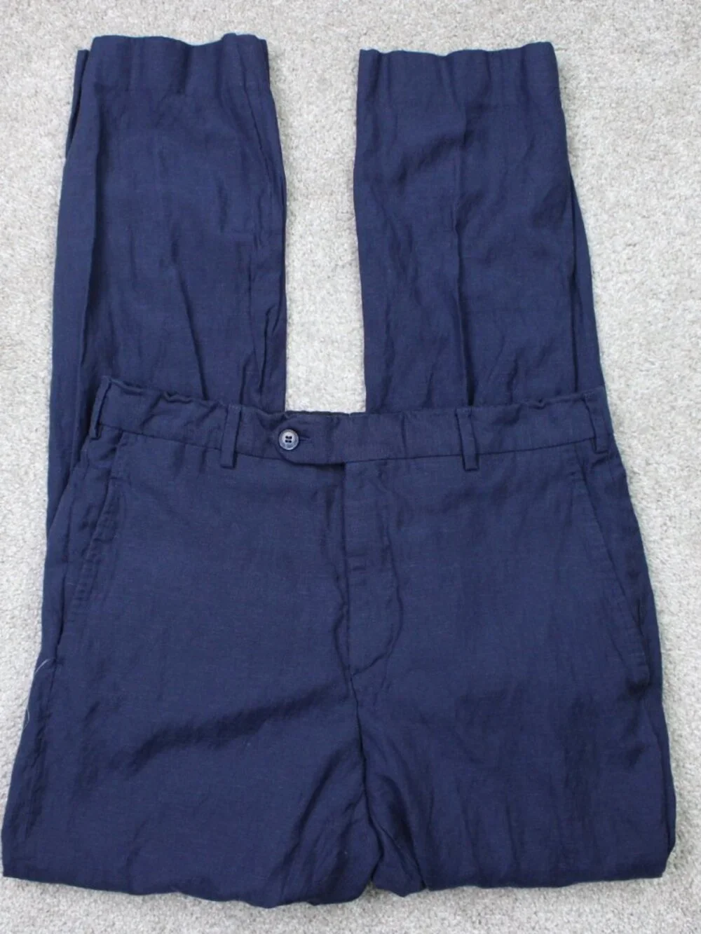 Luigi Bianchi Pants Mens 32x30 Blue Vitale Barberis Canonico Wool/Flax Blend